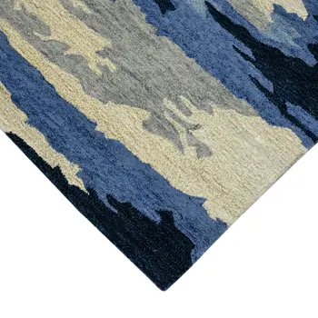 5' X 8' Navy Blue Ivory And Gray Wool Abstract Hand Tufted Area Rug