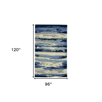 8' X 10' Navy Blue Ivory And Gray Wool Abstract Hand Tufted Area Rug