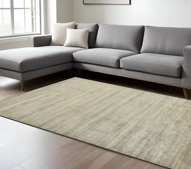 9' X 12' Beige And Brown Wool Striped Hand Woven Area Rug