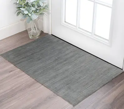 3' X 5' Silver And Blue Wool Striped Hand Woven Area Rug