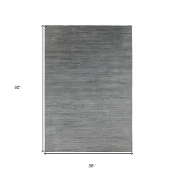 3' X 5' Silver And Blue Wool Striped Hand Woven Area Rug