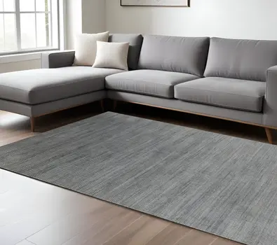 9' X 12' Silver And Blue Wool Striped Hand Woven Area Rug