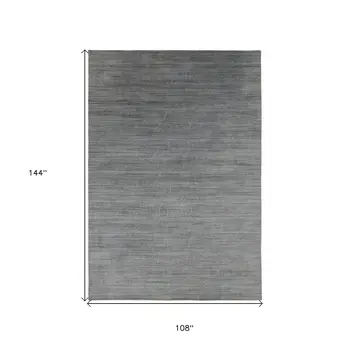 9' X 12' Silver And Blue Wool Striped Hand Woven Area Rug