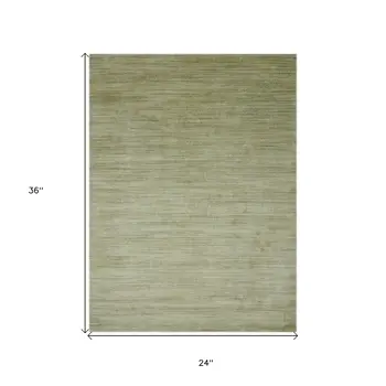 2' X 3' Green And Sage Wool Striped Hand Woven Area Rug
