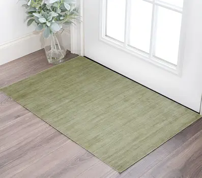 3' X 5' Green And Sage Wool Striped Hand Woven Area Rug
