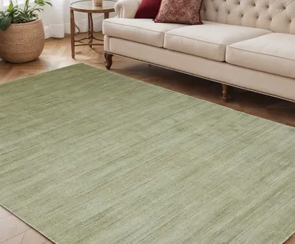 5' X 8' Green And Sage Wool Striped Hand Woven Area Rug