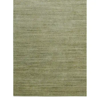 9' X 12' Green And Sage Wool Striped Hand Woven Area Rug
