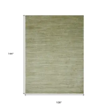 9' X 12' Green And Sage Wool Striped Hand Woven Area Rug