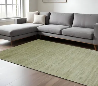 9' X 12' Green And Sage Wool Striped Hand Woven Area Rug