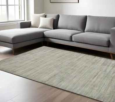 9' X 12' Silver And Gray Wool Striped Hand Woven Area Rug