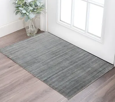 3' X 5' Gray And Blue Wool Striped Hand Woven Area Rug