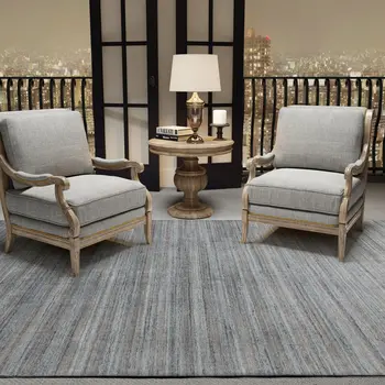 5' X 8' Gray And Blue Wool Striped Hand Woven Area Rug