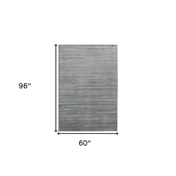 5' X 8' Gray And Blue Wool Striped Hand Woven Area Rug