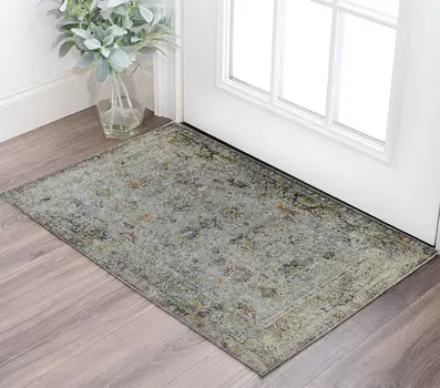 2' X 3' Gray Blue And Rust Floral Medallion Area Rug