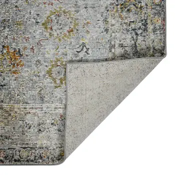2' X 3' Gray Blue And Rust Floral Medallion Area Rug