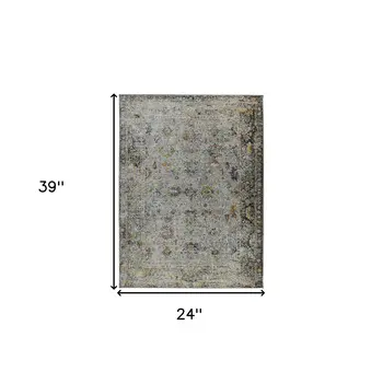 2' X 3' Gray Blue And Rust Floral Medallion Area Rug