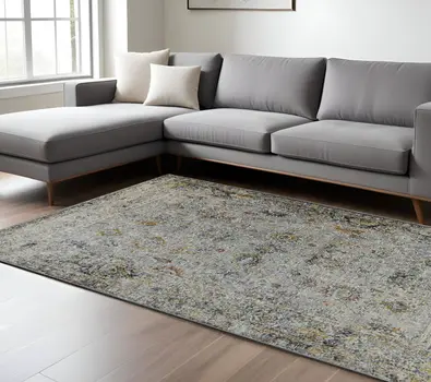 10' X 14' Gray Blue And Rust Floral Medallion Area Rug