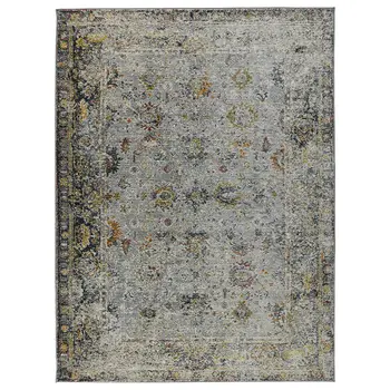 10' X 14' Gray Blue And Rust Floral Medallion Area Rug