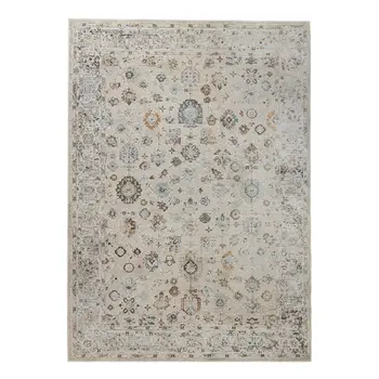 8' Ivory Blue And Gray Floral Medallion Runner Rug