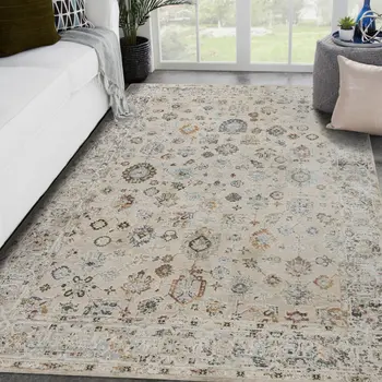 8' Ivory Blue And Gray Floral Medallion Runner Rug