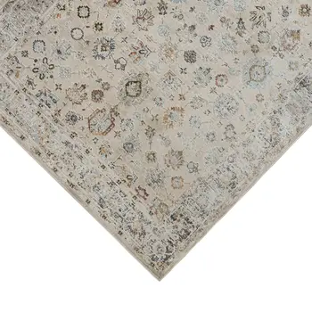 8' Ivory Blue And Gray Floral Medallion Runner Rug