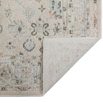8' Ivory Blue And Gray Floral Medallion Runner Rug