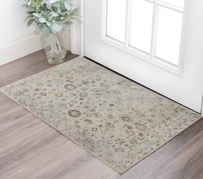 3' X 5' Ivory Blue And Gray Floral Medallion Area Rug