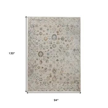 8' X 11' Ivory Blue And Gray Floral Medallion Area Rug