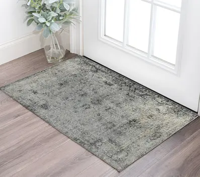 3' X 5' Gray And Black Floral Medallion Area Rug