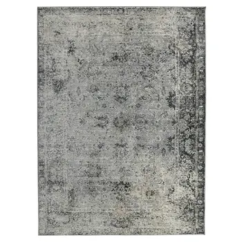 3' X 5' Gray And Black Floral Medallion Area Rug