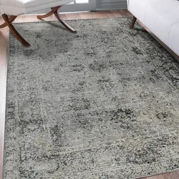 3' X 5' Gray And Black Floral Medallion Area Rug