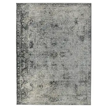 3' X 5' Gray And Black Floral Medallion Area Rug