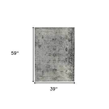 3' X 5' Gray And Black Floral Medallion Area Rug