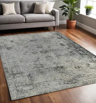 5' X 8' Gray And Black Floral Medallion Area Rug