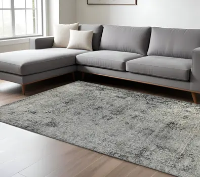 8' X 11' Gray And Black Floral Medallion Area Rug