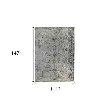 9' X 12' Gray And Black Floral Medallion Area Rug