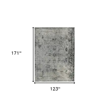 10' X 14' Gray And Black Floral Medallion Area Rug
