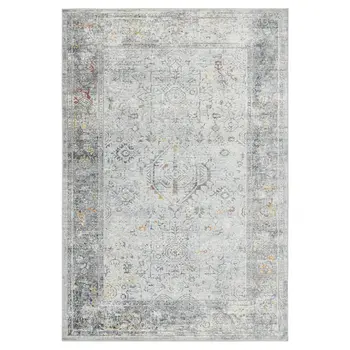 8' Gray Silver And Rust Medallion Runner Rug
