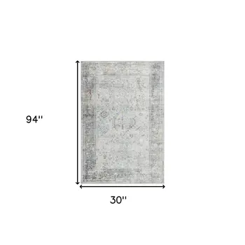 8' Gray Silver And Rust Medallion Runner Rug
