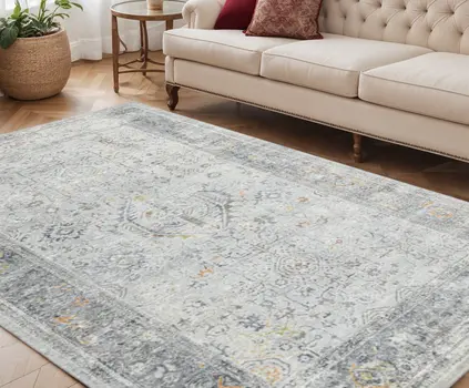 5' X 8' Gray Silver And Rust Medallion Area Rug