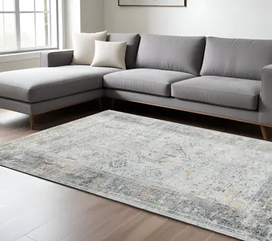 10' X 14' Gray Silver And Rust Medallion Area Rug