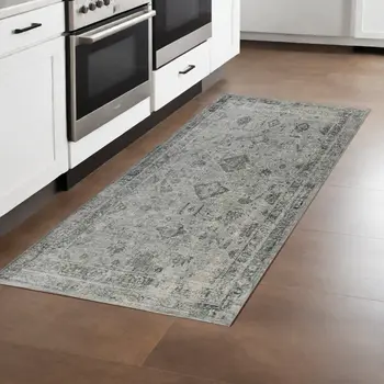 8' Gray And Charcoal Medallion Runner Rug