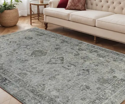 5' X 8' Gray And Charcoal Medallion Area Rug