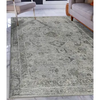 8' X 11' Gray And Charcoal Medallion Area Rug