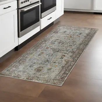 8' Gray Rust And Brown Medallion Runner Rug