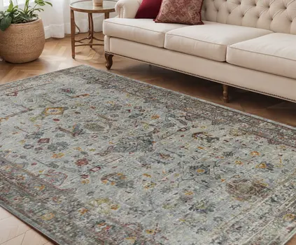 5' X 8' Gray Rust And Brown Medallion Area Rug