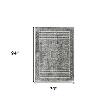 8' Charcoal And Gray Medallion Runner Rug