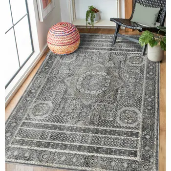 3' X 5' Charcoal And Gray Medallion Area Rug