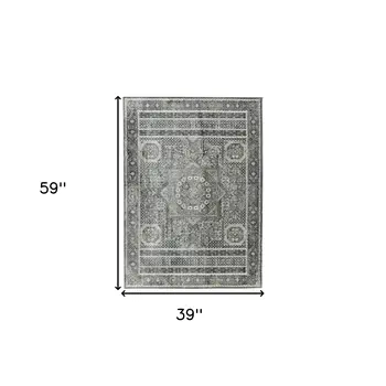 3' X 5' Charcoal And Gray Medallion Area Rug