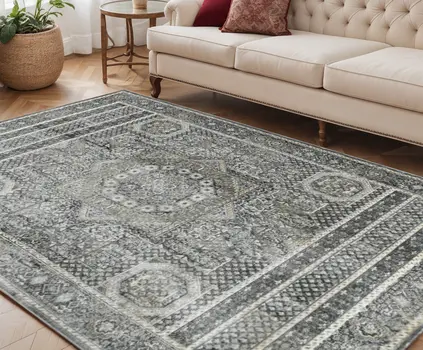 5' X 8' Charcoal And Gray Medallion Area Rug